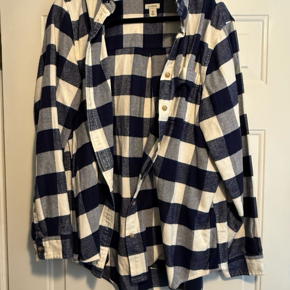 L.L. Bean Navy and White Plaid Shirt